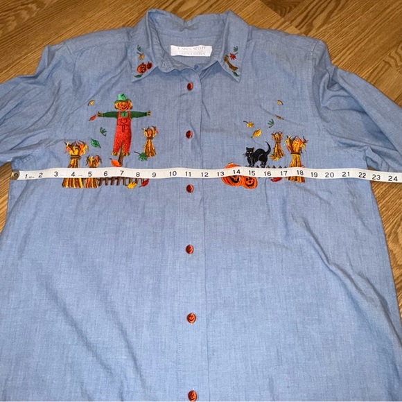 Karen Scott‎ Chambray Halloween Button Up Shirt 100% Cotton Sz XL - Picture 4 of 7